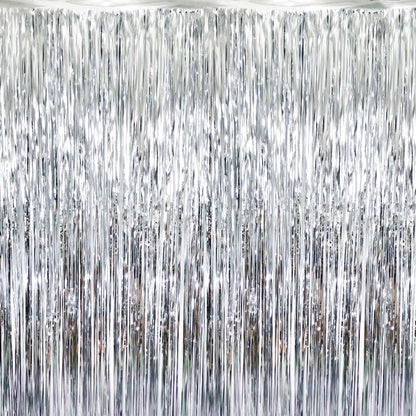 GOER 3.2 ft x 8.2 ft Metallic Tinsel Foil Fringe Curtains Party Photo Backdrop Party Streamers for