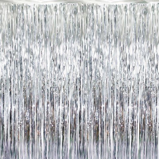 GOER 3.2 ft x 8.2 ft Metallic Tinsel Foil Fringe Curtains Party Photo Backdrop Party Streamers for