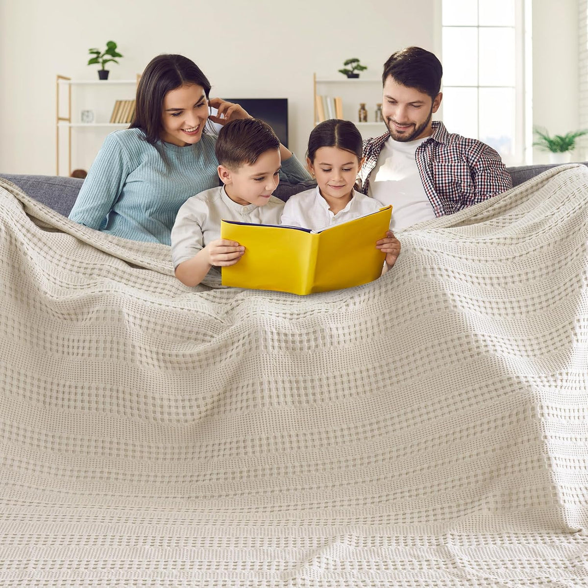 PHF Cooling Waffle Blanket California King Size, Lightweight 60% Rayon Derived from Bamboo & 40%