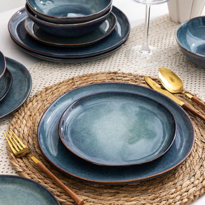 AmorArc Ceramic Dinnerware Sets,Handmade Reactive Glaze Stoneware Plates and Bowls Set,Highly