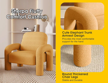 Modern Sherpa Accent Chair, Teddy Upholstered Arm Single Sofa, Cozy Fluffy Reading Chair for Living