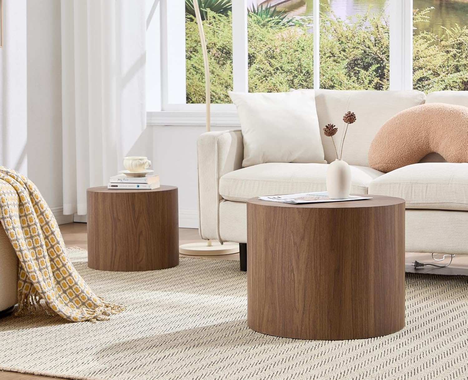 EALSON Nesting Coffee Tables Set of 2 Farmhouse Small Round End Tables Modern Wood Circle Side