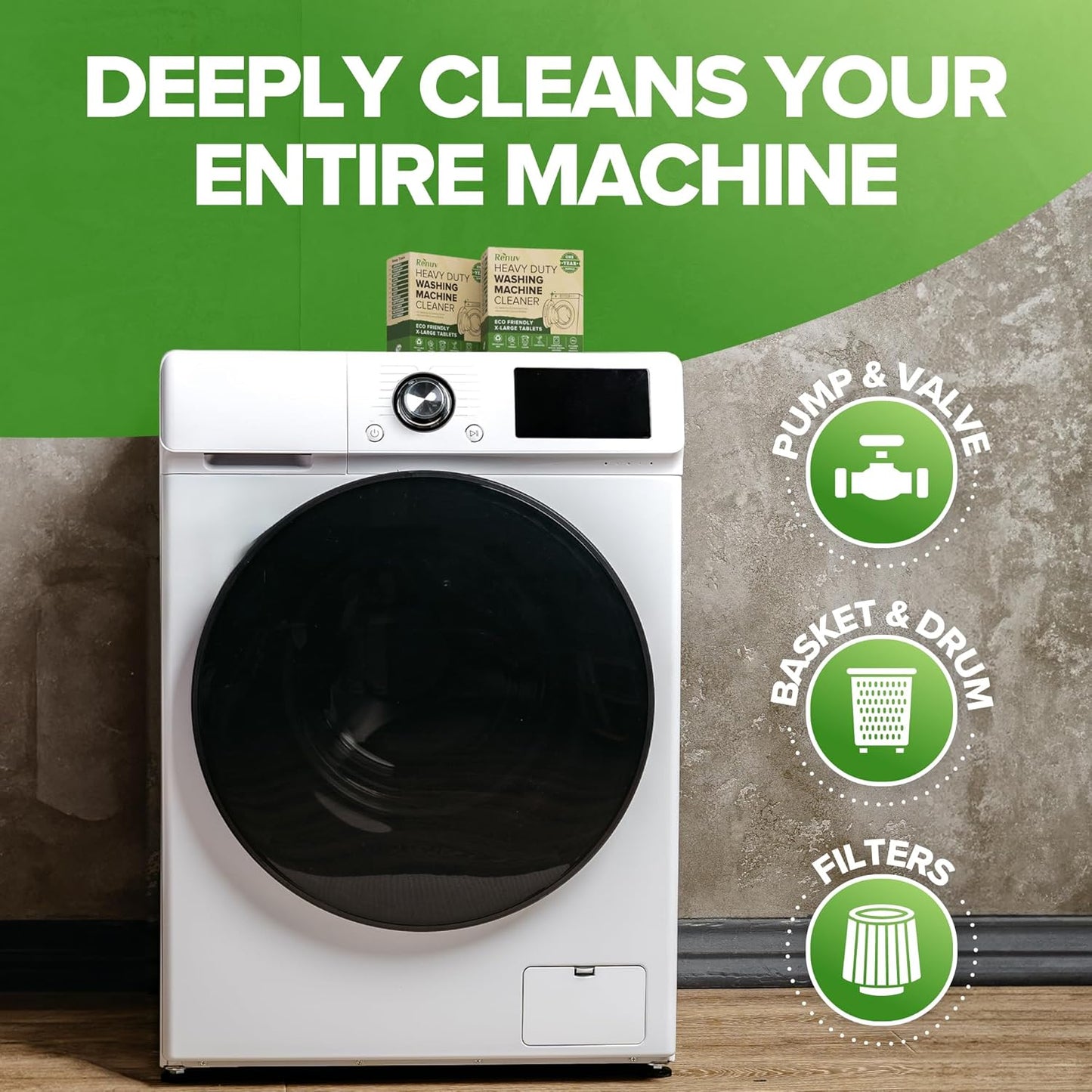 Heavy Duty Washing Machine Cleaner Descaler Tablets - Deep Cleaning for Front Load, Top Load