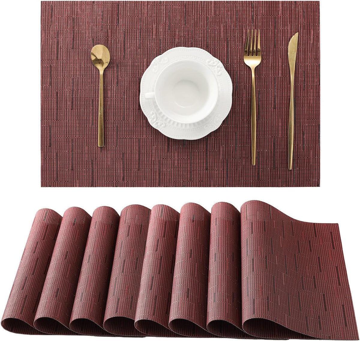 Leetaltree Burgundy Placemats Set of 8 - Heat Resistant Non-Slip Place mats for Dining Table