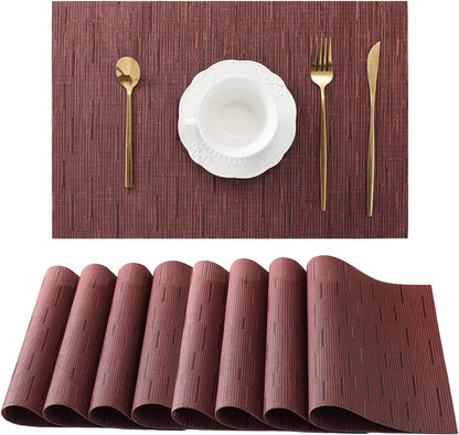 Leetaltree Burgundy Placemats Set of 8 - Heat Resistant Non-Slip Place mats for Dining Table