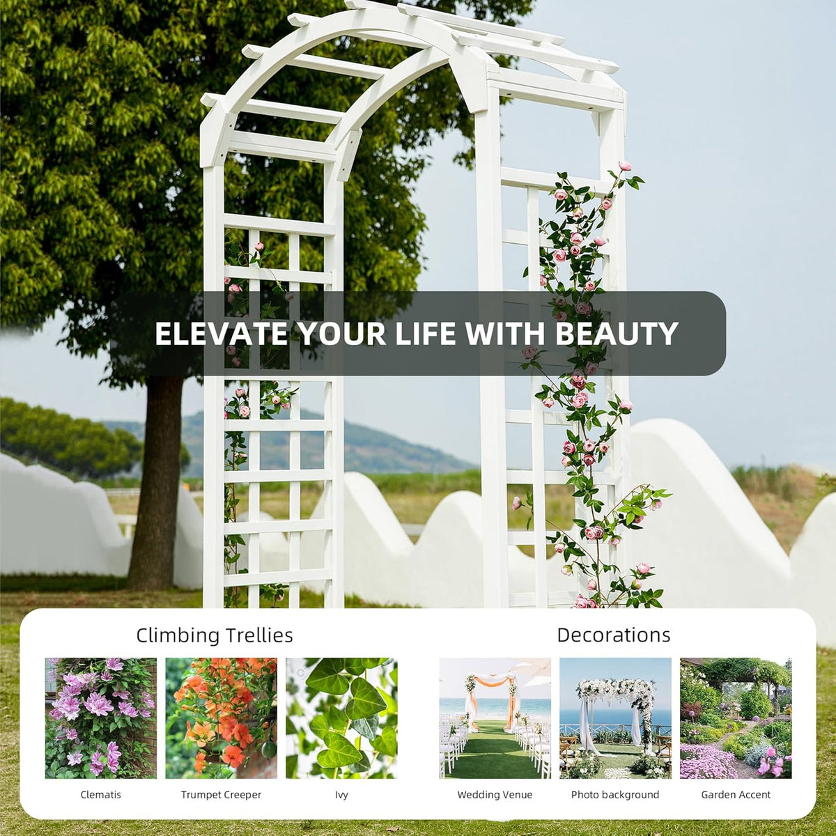 Solid Fir Wooden Garden Arch Premium Outdoor Trellis for Climbing Plants, 84.5”H×49.37”W×23.5’’D