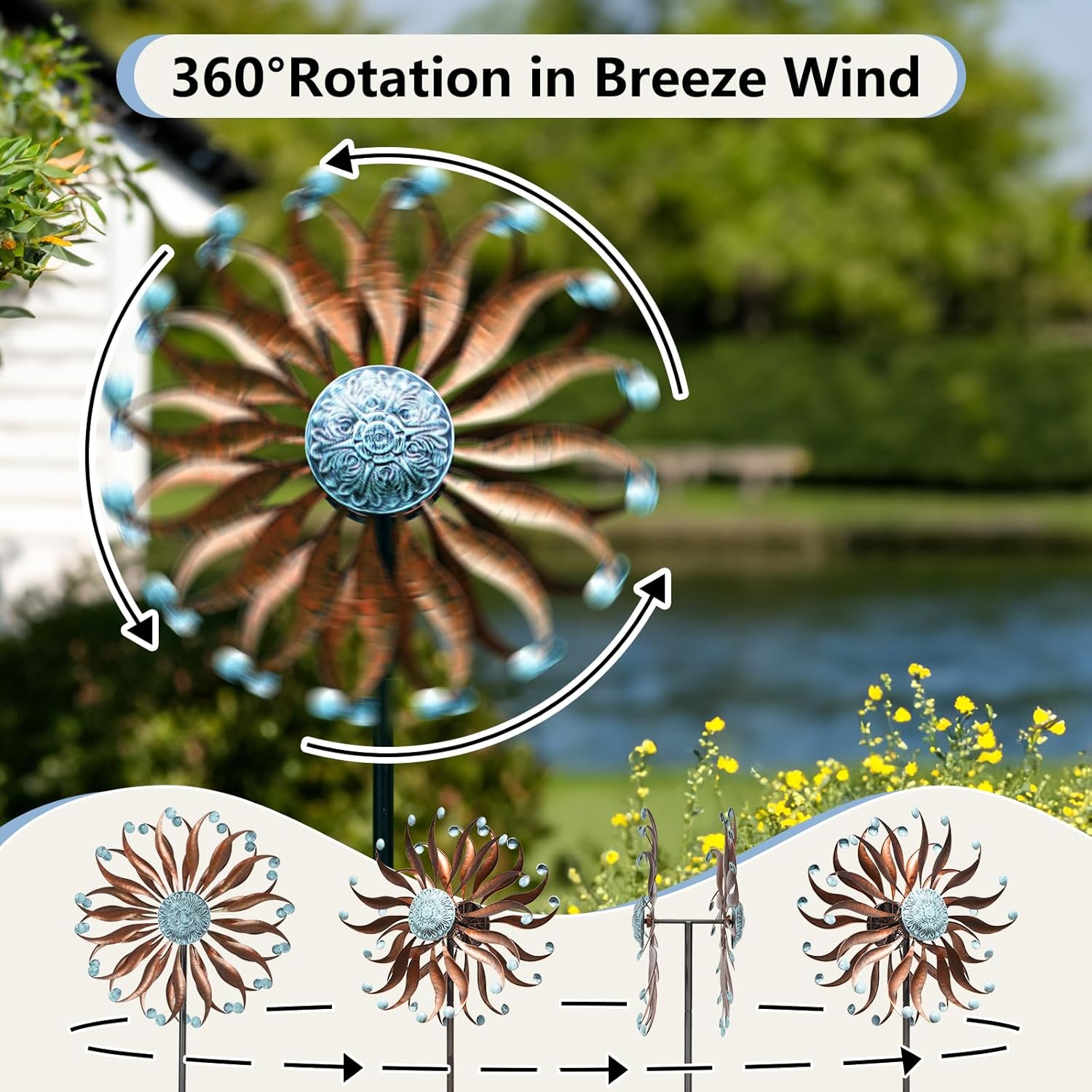 Wind Spinners Outdoor Metal Large with Stake- 84'' Wind Spinners for Yard and Garden - Windmill for