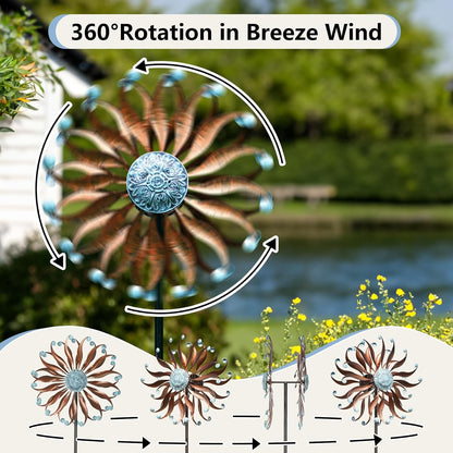 Wind Spinners Outdoor Metal Large with Stake- 84'' Wind Spinners for Yard and Garden - Windmill for