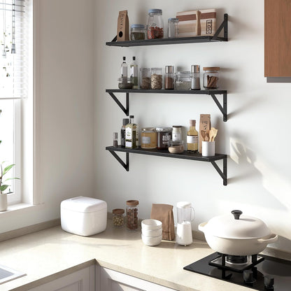 Heimlove Floating Shelves for Wall, 24 Inch Long Wood Floating Shelves Set of 3, Wall Mounted