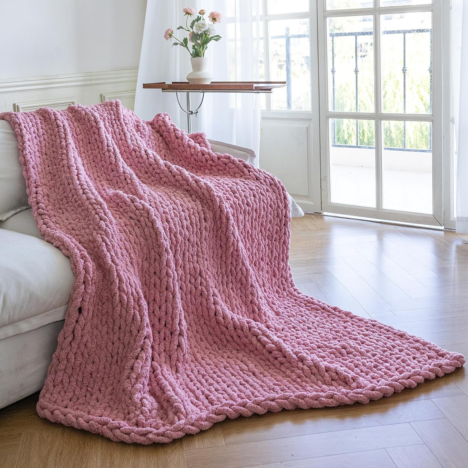 Chunky Knit Blanket - Luxury Soft Cozy 60 * 80 Throw Blanket,100% Woven Blanket Rope Knot Throw