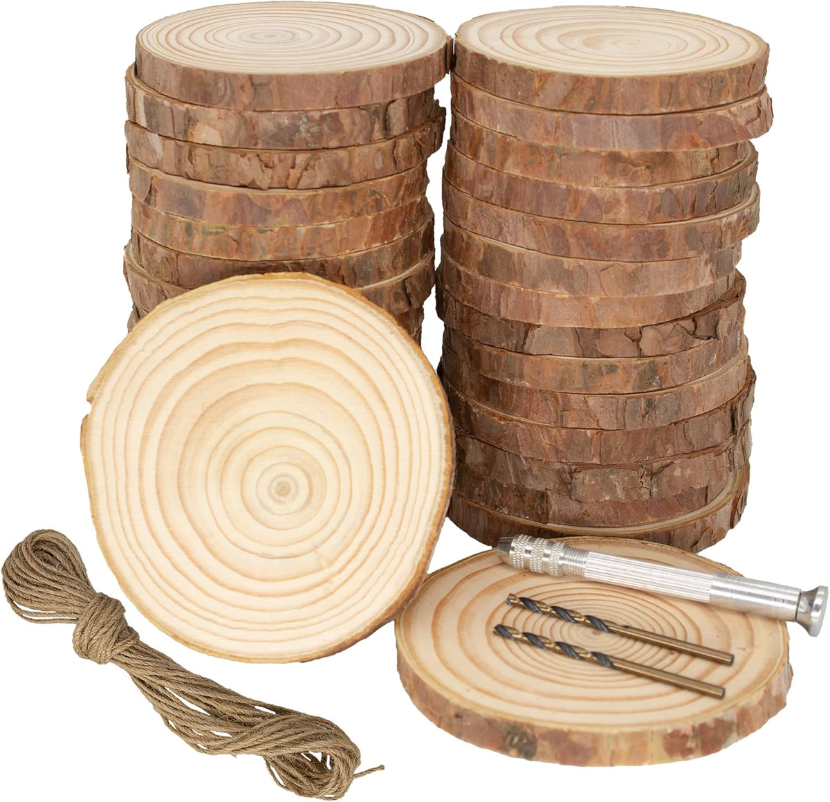 Unfinished Natural Wood Slices: 3.2-4 Inch Circles - 30 pcs with Bark for Crafts, DIY Ornaments &
