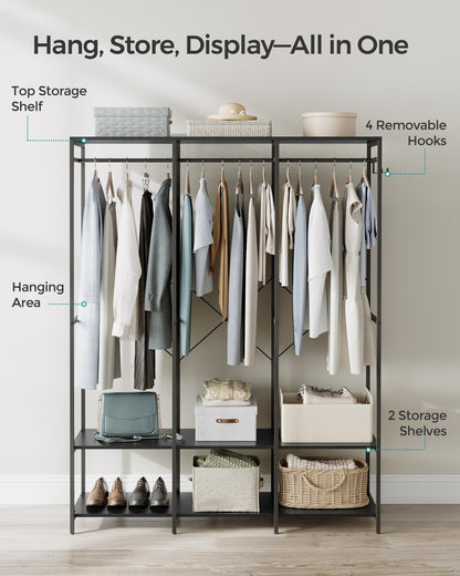 SONGMICS Clothes Rack, Iron and Wood Wardrobe Closet Organizer