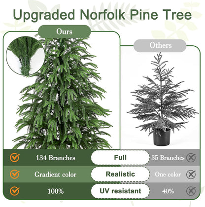 Artificial Norfolk Pine Tree, 4 ft Realistic Christmas Tree, Fake Potted Plants for Front Porch