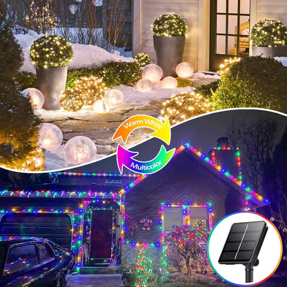 SANJICHA Warm White and Multicolor Color Changing Solar String Lights, Extra-Long 2PK 144FT 400LED