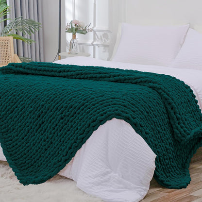 Bigacogo Chunky Knit Throw Blanket for Couch, 51x63 inches, 100% Hand Knitted with Thick Jumbo