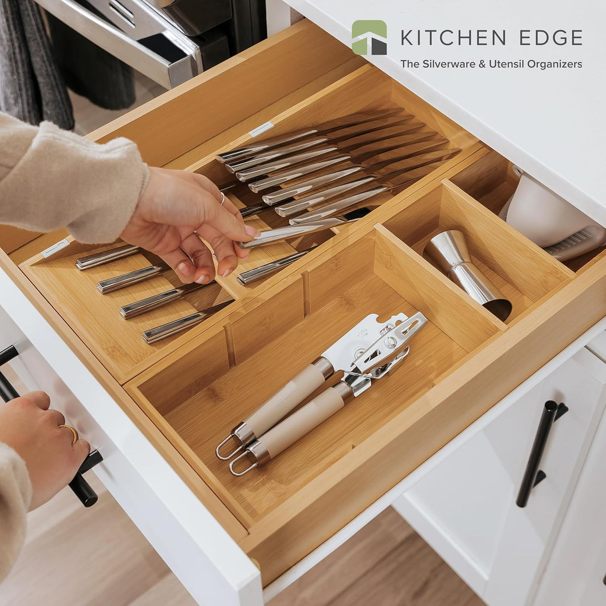 Premium Silverware and Utensil Drawer Organizers – Slanted 3-Compartment and 5-Compartment Design