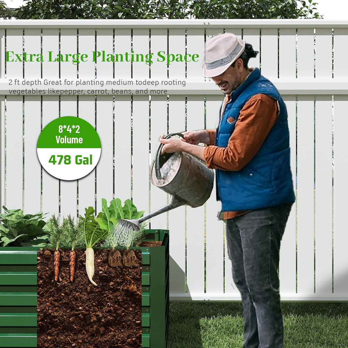 8x4x2 ft Outdoor Raised Garden Bed, Large Metal Planter Raised Beds, Planters for Outdoor Plants