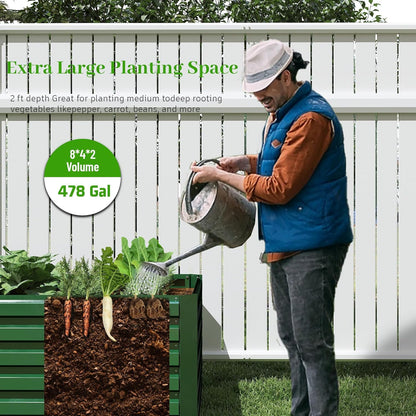8x4x2 ft Outdoor Raised Garden Bed, Large Metal Planter Raised Beds, Planters for Outdoor Plants
