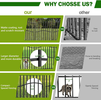 8 Panels No Dig Decorative Garden Fence with Gate - 40in H x 18ft L, Tall Heavy-Duty Square Tube