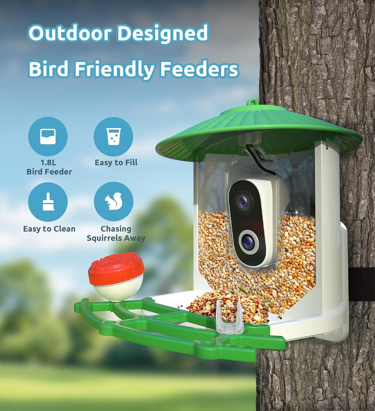 Bird Feeder with Camera, 2K HD AI Smart Identify BirdSpecies Video Camera with Solar Panel Outdoors
