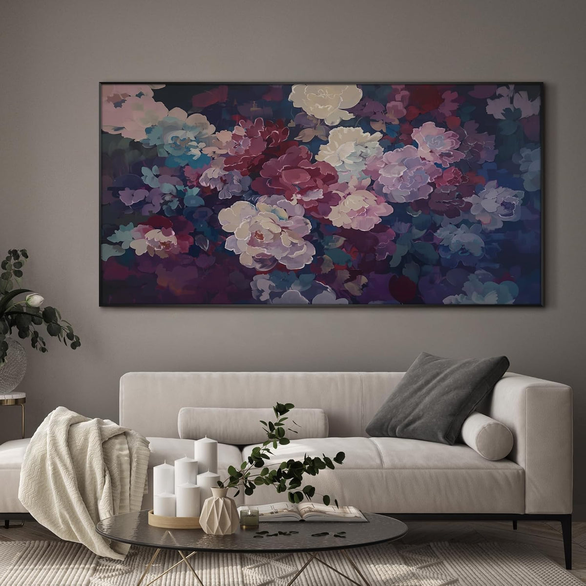 SIGNWIN 24"x46" Extra Large Framed Wall Art Bold Peony Bloom in Colorful Impressionist Style, Lush