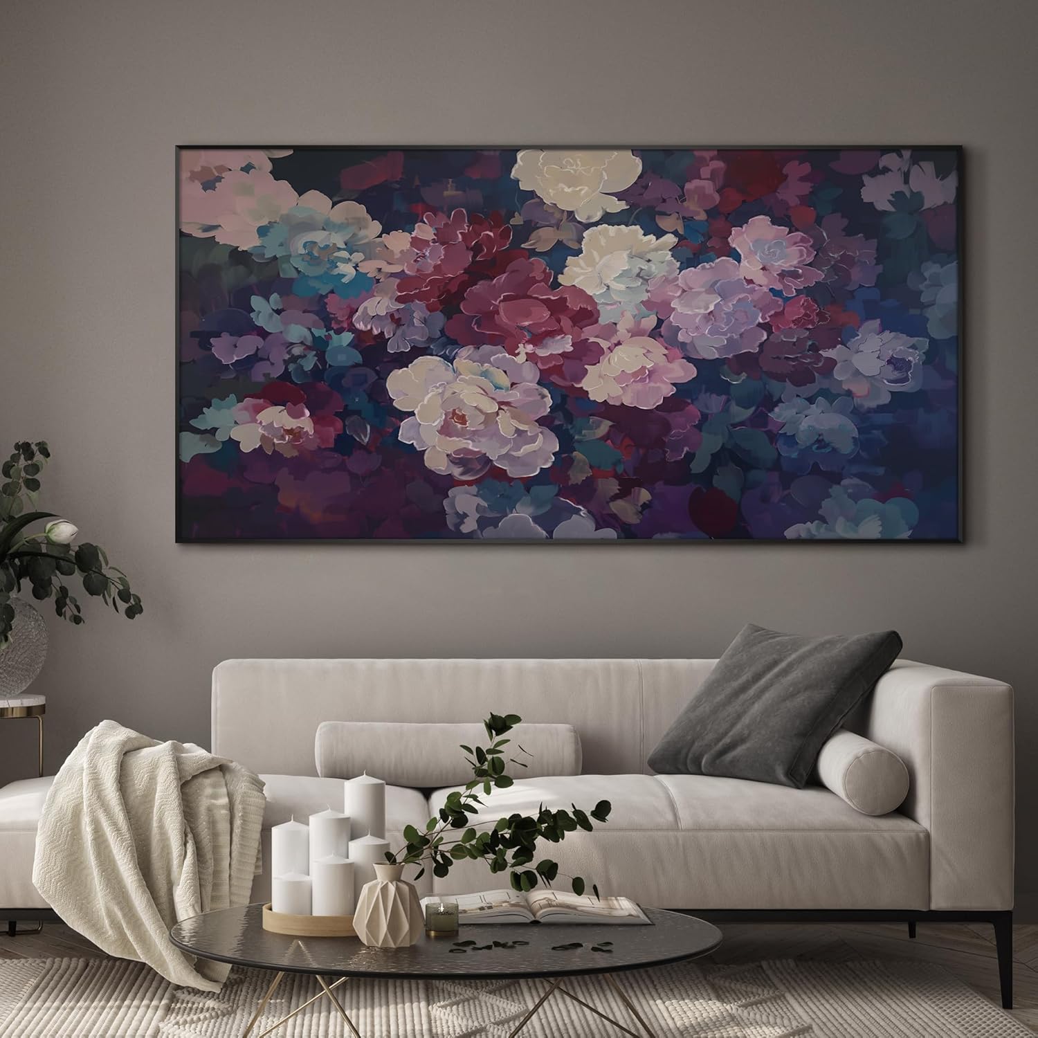 SIGNWIN 24"x46" Extra Large Framed Wall Art Bold Peony Bloom in Colorful Impressionist Style, Lush