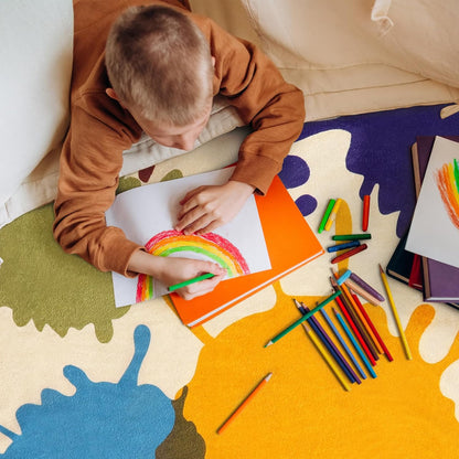 STARUIA Art Bedroom Rug, 4'x6' Machine Washable Kids Rug for Playroom, Paint Splash Rainbow Area