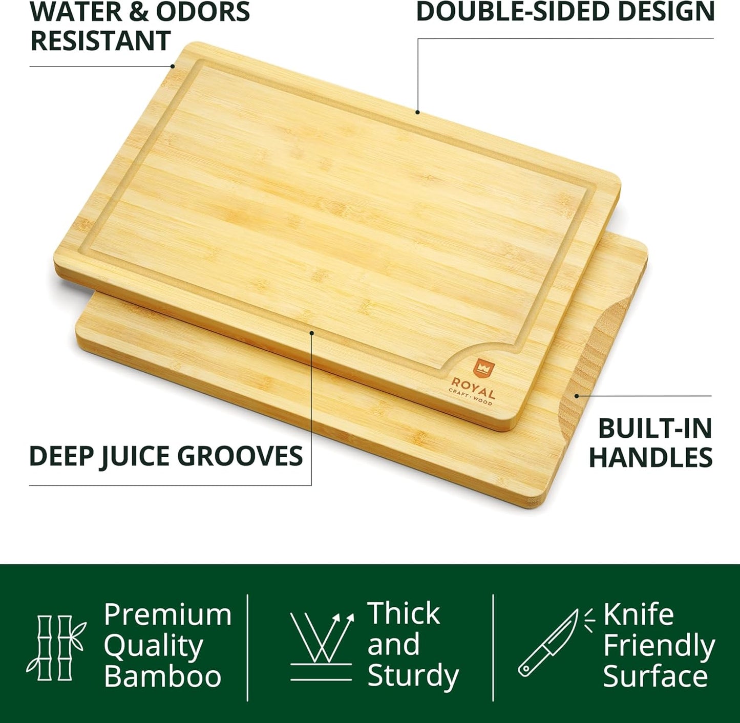 ROYAL CRAFT WOOD Wooden Serving Boards for Kitchen Meal Prep&Bamboo Wood Cutting Board Set with