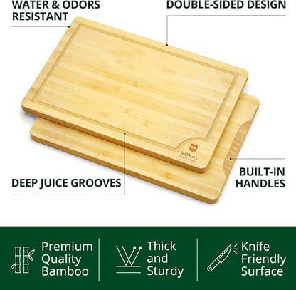 ROYAL CRAFT WOOD Wooden Serving Boards for Kitchen Meal Prep&Bamboo Wood Cutting Board Set with