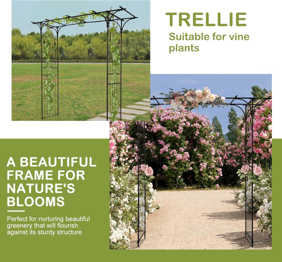 Outvita 7Ft Garden Arch Arbor, Steel Frame Stand Trellis, Arbour Archway for Wedding Ceremony