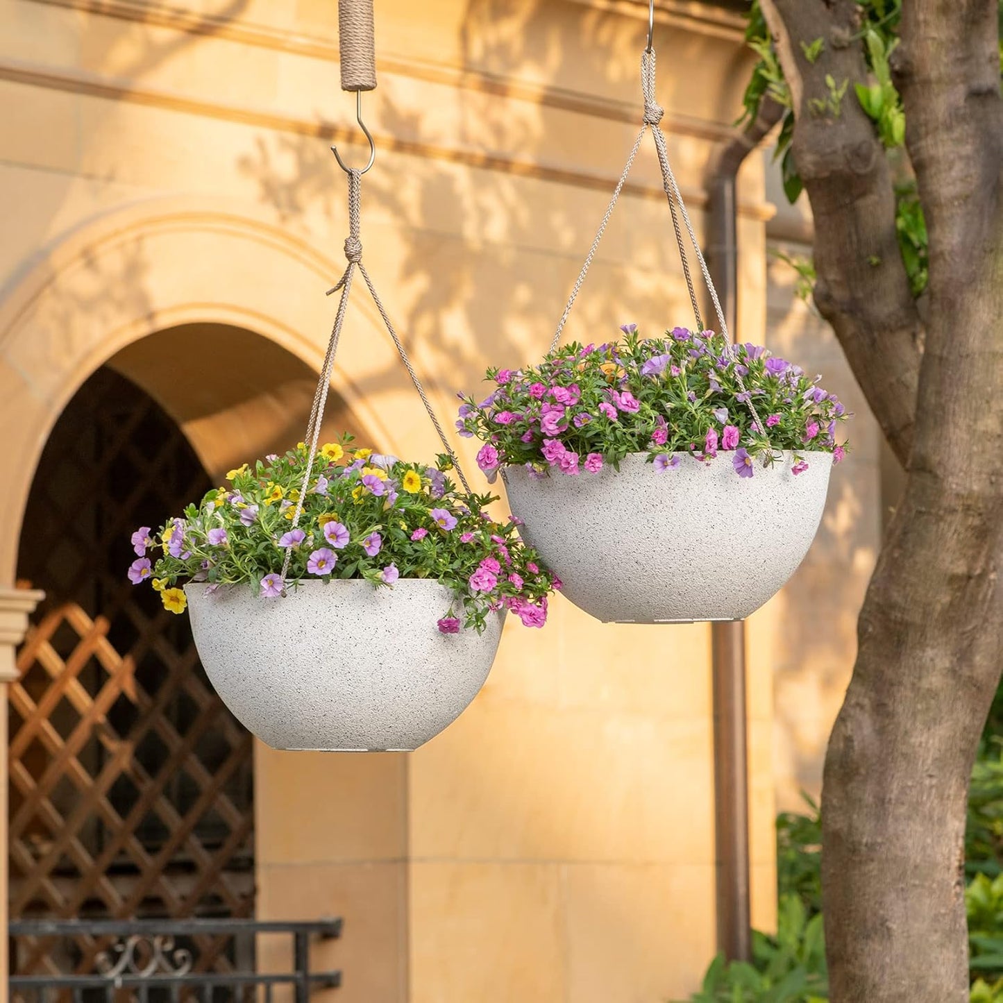 LA JOLIE MUSE Large Hanging Planters for Outdoor Plants - 13 Inch Hanging Flower Pots Set of 2