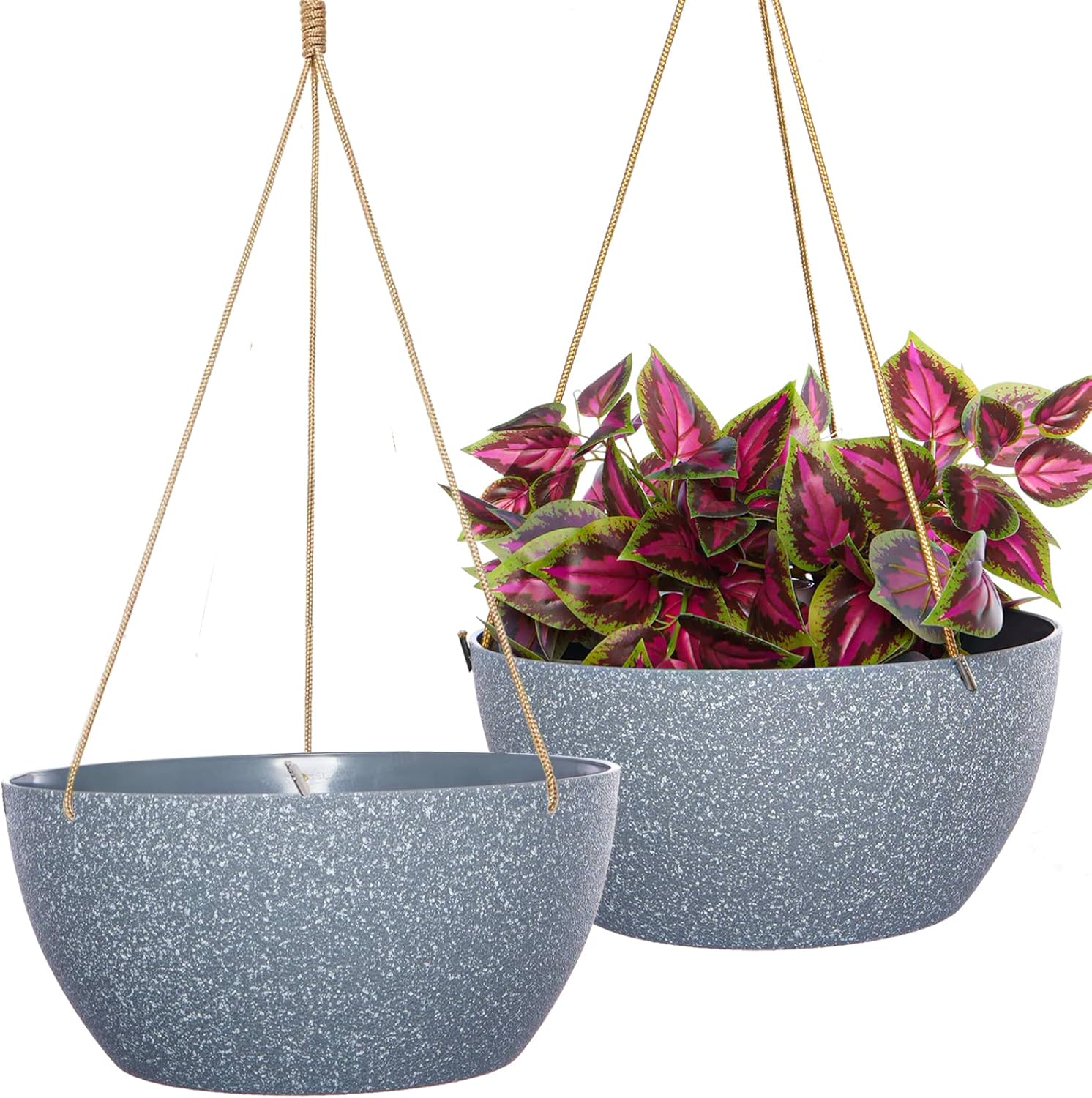 12 Inch 2 Pack Large Hanging Planters for Indoor Outdoor Plants, Plastic Hanging Basket Pots for