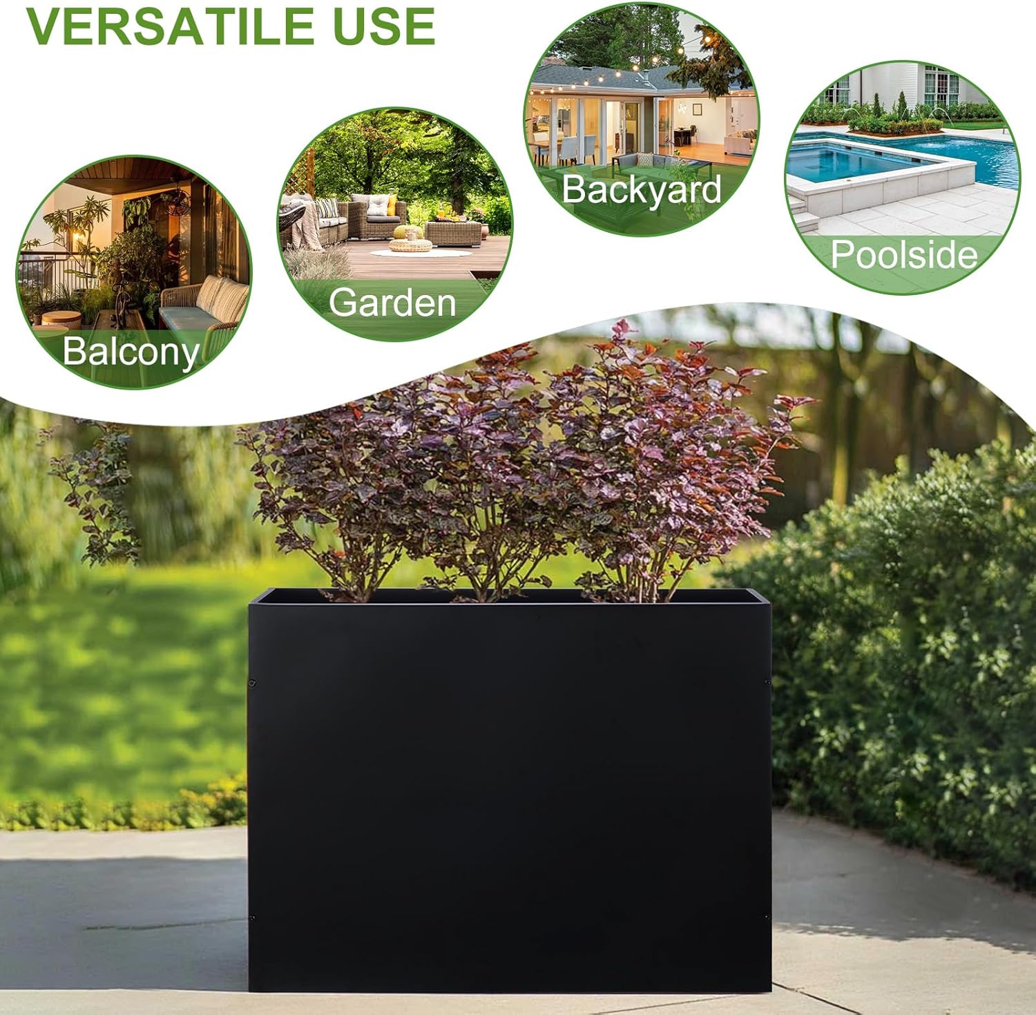 Metal Rectangular Planter Box Tall Planters for Outdoor Plants Modern Heavy Duty with Drainage