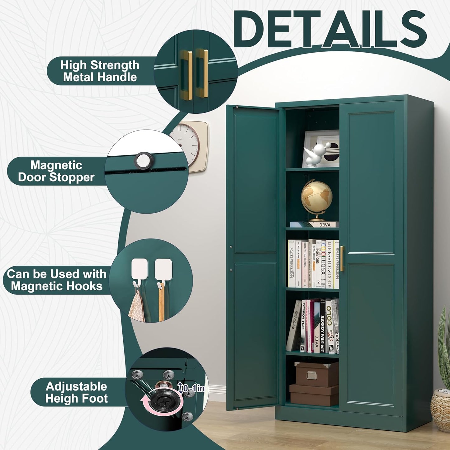 71" Storage Cabinet, Metal Pantry Cabinet, Kitchen Pantry Storage Cabinets with Doors and 4