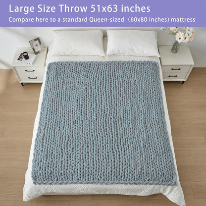 Bigacogo Chunky Knit Throw Blanket for Couch, 51x63 inches, 100% Hand Knitted with Thick Jumbo