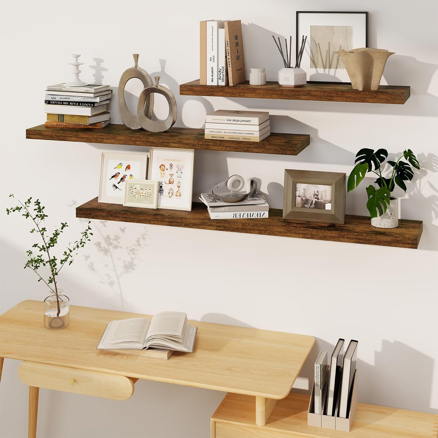 Fun Memories Floating Shelves, 8 Inch Deep Floating Shelves, Rustic Wood Fireplace Mantel 48 in