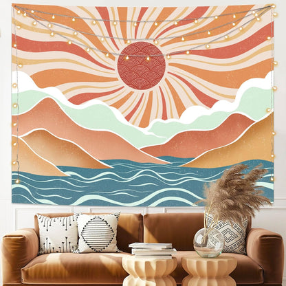 Lunerfex Boho Sun Tapestry Sunset Wall Tapestry, Mountain Tapestries for Bedroom 80s Tapestries
