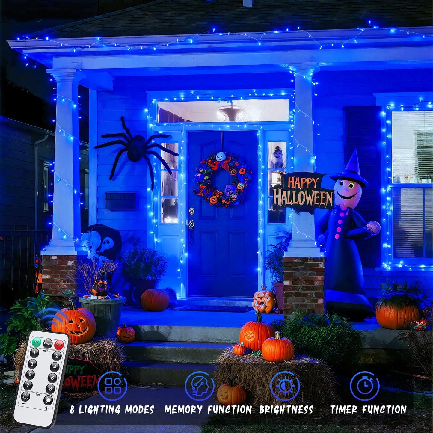 JMEXSUSS 33ft 100 LED Blue Christmas Tree Lights, Battery Operated Christmas Lights with 8 Modes