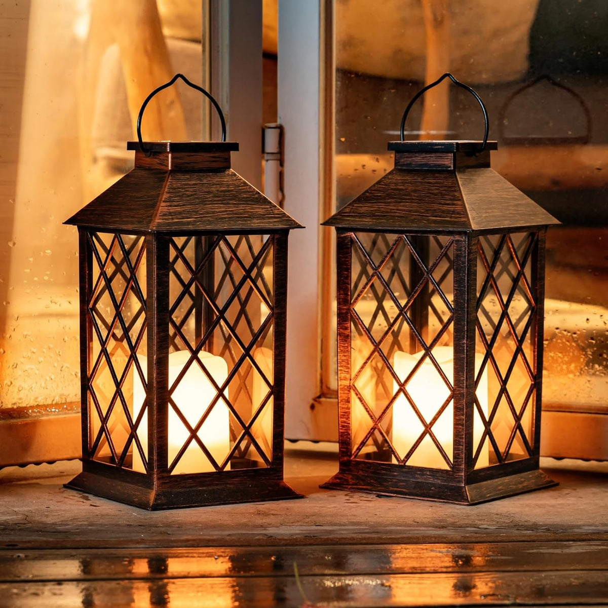 Homemory Solar Lanterns Outdoor Waterproof Hanging with Flickering Flameless Candles, 2 Pack 13''
