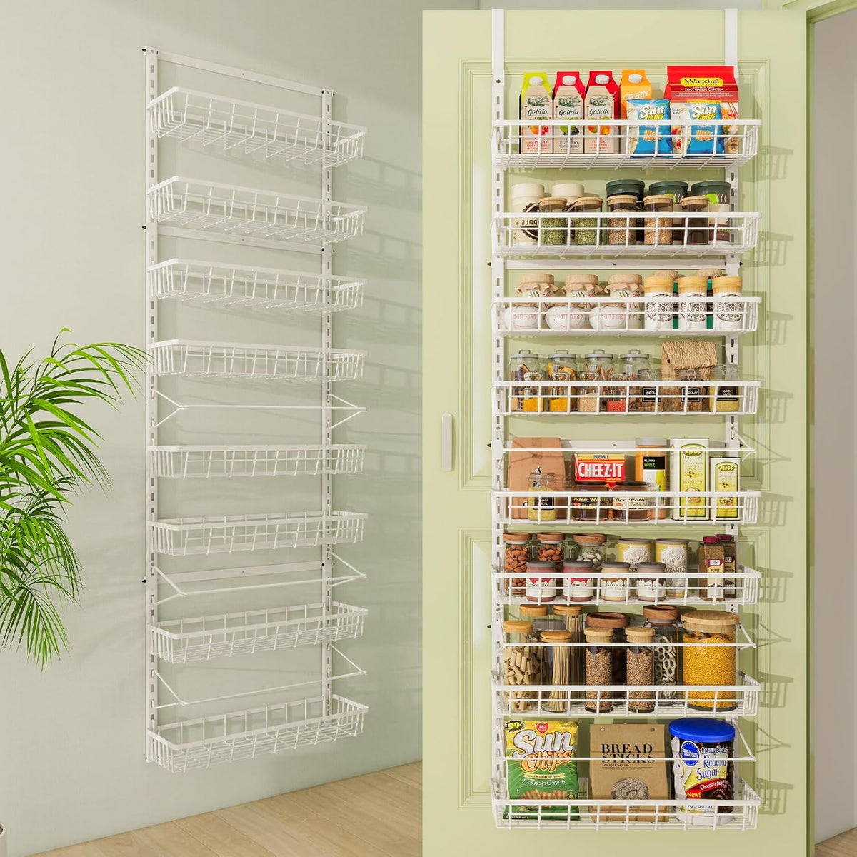 Over The Door Pantry Organizer, Wall Mount Spice Rack, Pantry Hanging Storage and Organization, 8