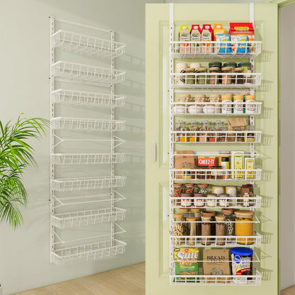 Over The Door Pantry Organizer, Wall Mount Spice Rack, Pantry Hanging Storage and Organization, 8