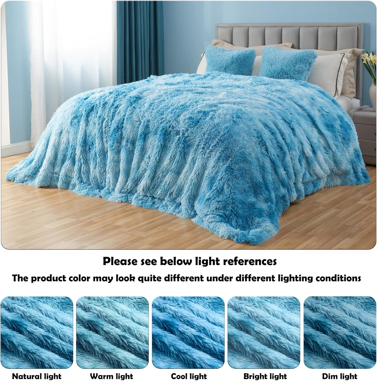 GONAAP Fuzzy Faux Fur Throw Blanket Twin Size Tie-dye Ocean Blue Super Soft Cozy Plush Fuzzy Shaggy