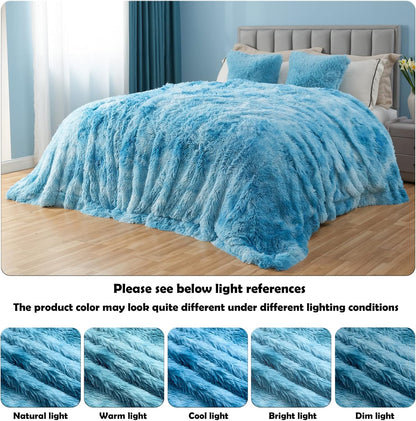 GONAAP Fuzzy Faux Fur Throw Blanket Twin Size Tie-dye Ocean Blue Super Soft Cozy Plush Fuzzy Shaggy