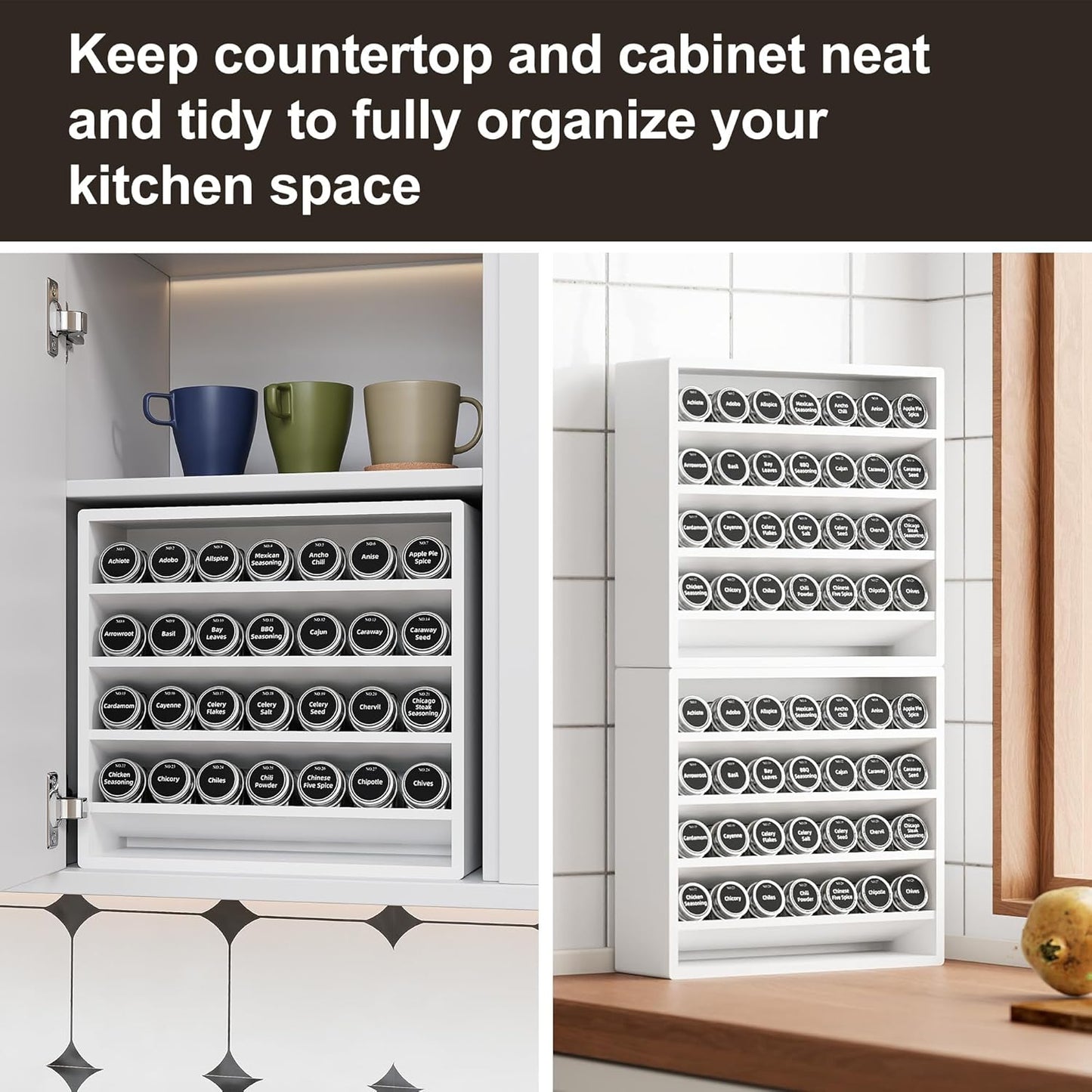 Orimade 4 Tier Spice Rack Organizer for Cabinet, Freestanding Bamboo Seasoning Rack for Countertop