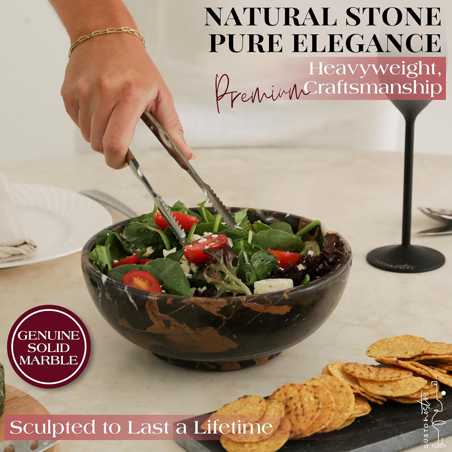 Gusto Nostro 8" Luxury Black Marble Decorative Bowl for Coffee Table - Elegant Decorative Fruit