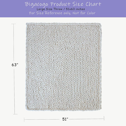 Bigacogo Chunky Knit Throw Blanket for Couch, 51x63 inches, 100% Hand Knitted with Thick Jumbo