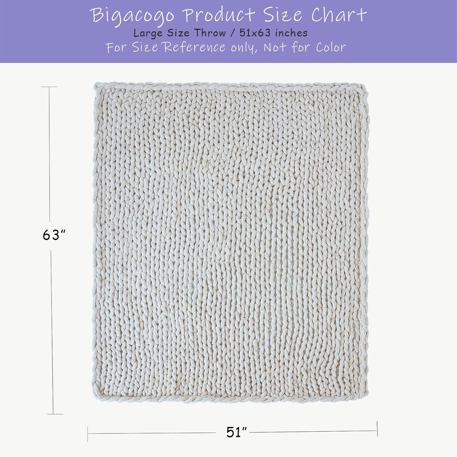 Bigacogo Chunky Knit Throw Blanket for Couch, 51x63 inches, 100% Hand Knitted with Thick Jumbo