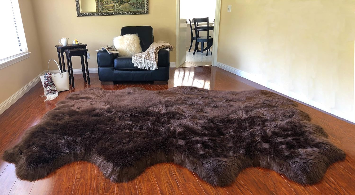 LAMBZY Faux Sheepskin Hypoallergenic Free Shape Silky Shag Rug, Luxury Shaggy Silky Plush Carpet