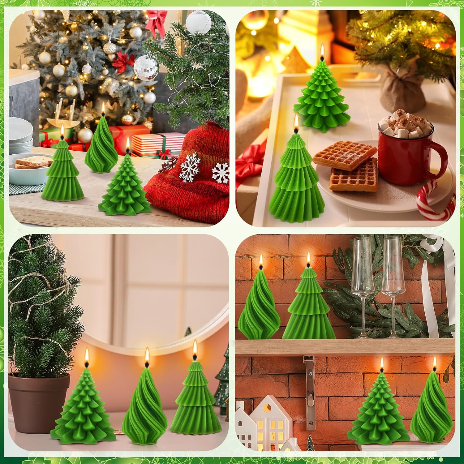 6 Pcs Christmas Tree Shaped Candles Xmas Wax Scented Candles Green Decorative Christmas Tree Gifts
