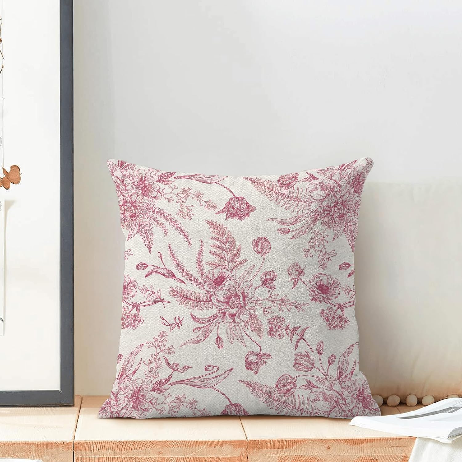 CXMEIFLY Hot Pink Spring Pillow Covers 20 x 20 Inch Set of 2 for Chinoiserie Flowers Decor Throw